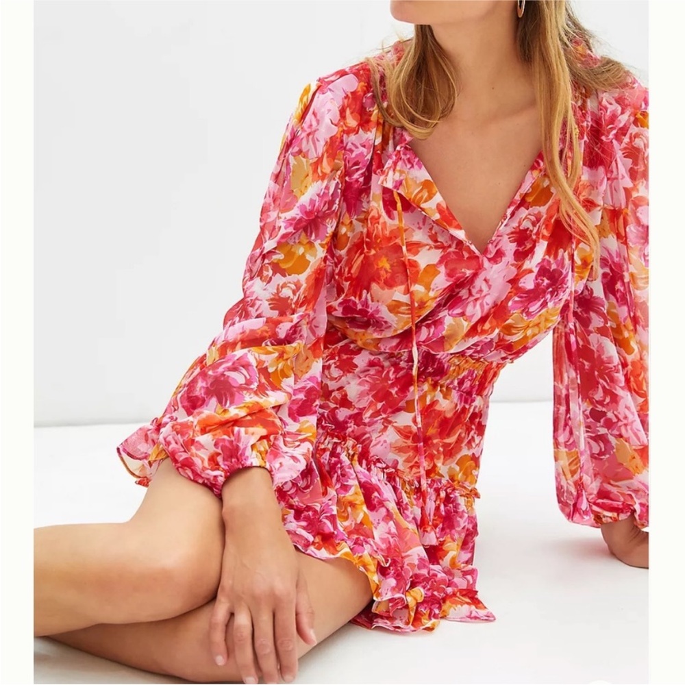 Misa Los Angeles Pink and Orange Floral Mini Dress